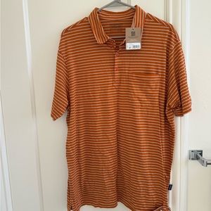 Orange striped Patagonia polo short sleeve shirt